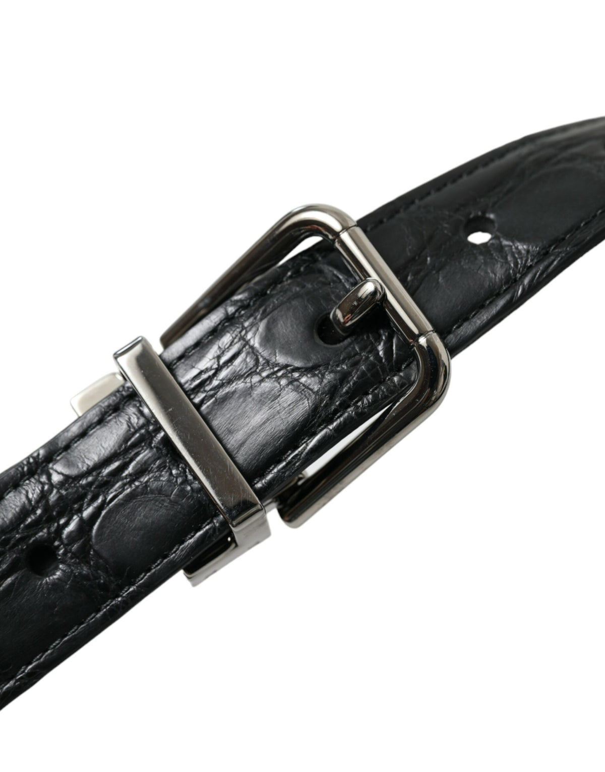Ceinture Dolce &amp; Gabbana en cuir noir avec boucle en métal argenté