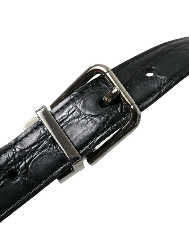 Dolce &amp; Gabbana Zwarte Leren Zilveren Metalen Gesp Riem