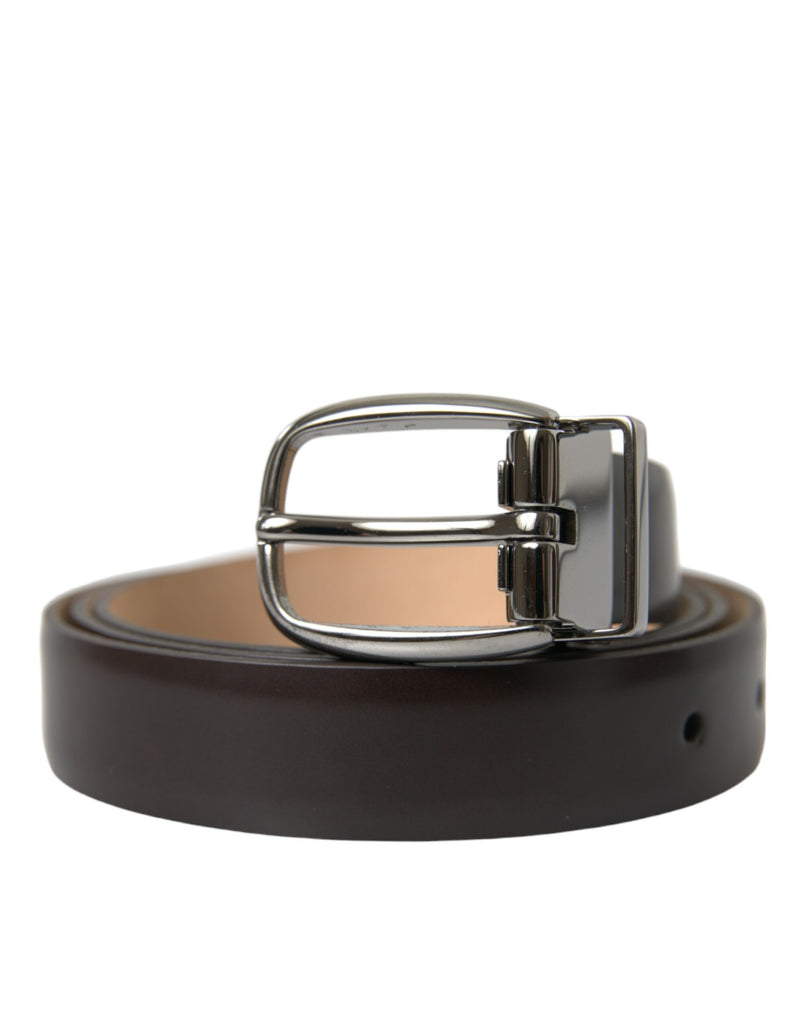 Dolce &amp; Gabbana donkerbruine leren riem met zilveren metalen gesp