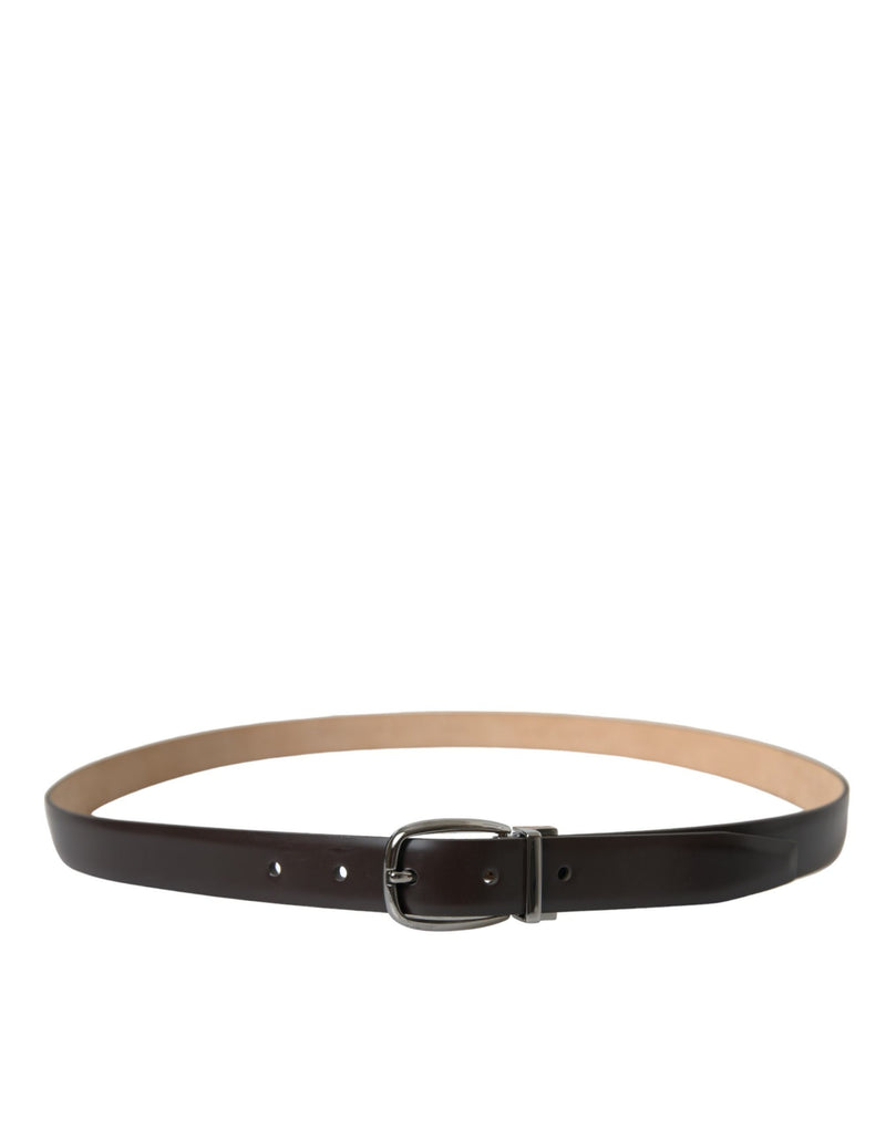 Dolce &amp; Gabbana donkerbruine leren riem met zilveren metalen gesp