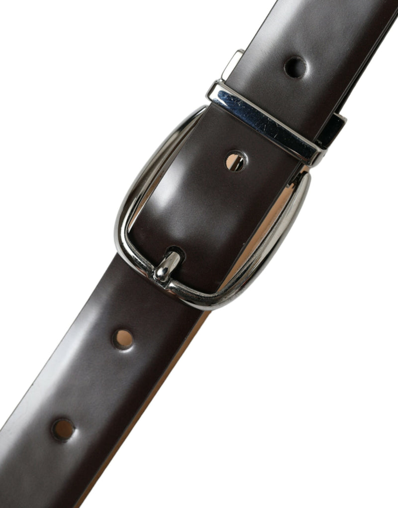 Dolce &amp; Gabbana donkerbruine leren riem met zilveren metalen gesp