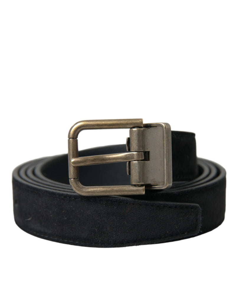Dolce &amp; Gabbana zwarte suède riem met gouden metalen gesp