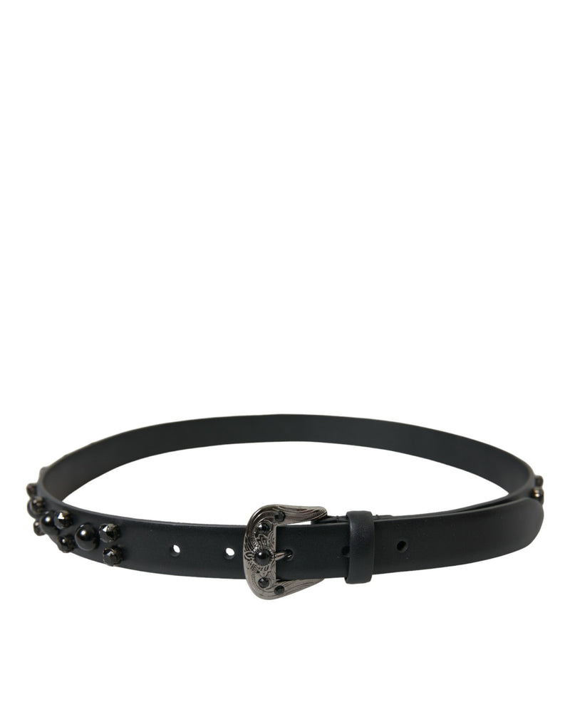 Dolce & Gabbana Ceinture en Cuir Noir avec Boucle Gravée