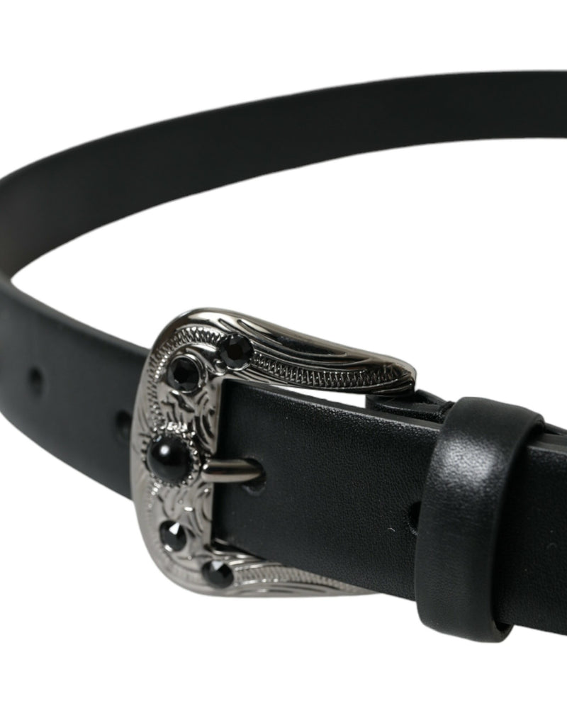 Dolce & Gabbana Ceinture en Cuir Noir avec Boucle Gravée