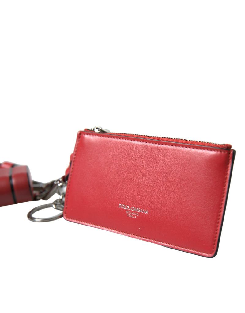 Dolce &amp; Gabbana Rode Leren Zilveren Metalen Logo Band Pouch Airpods Case
