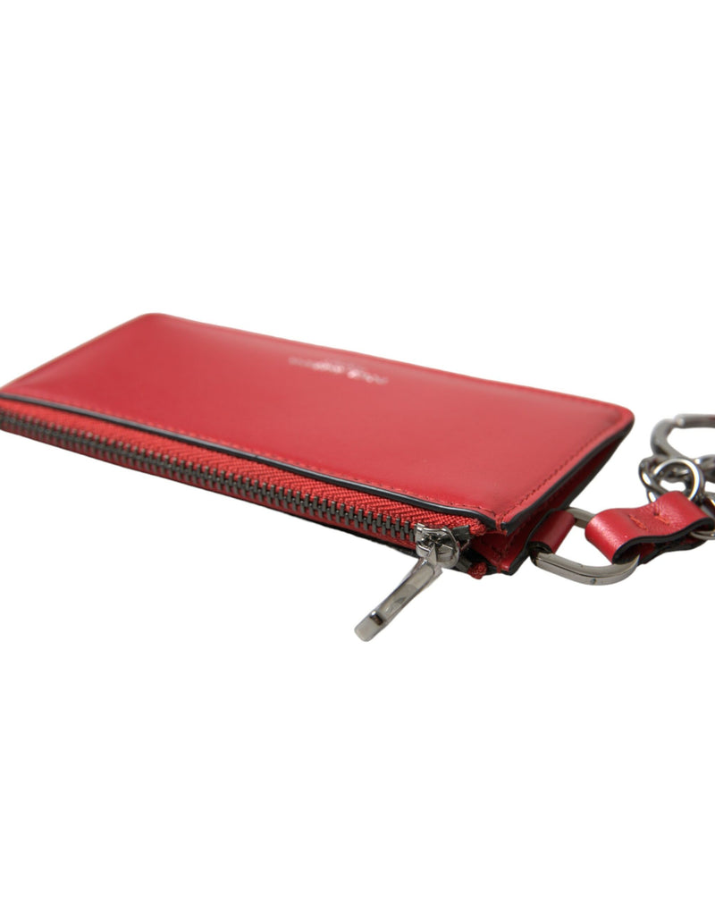 Dolce &amp; Gabbana Rode Leren Zilveren Metalen Logo Band Pouch Airpods Case
