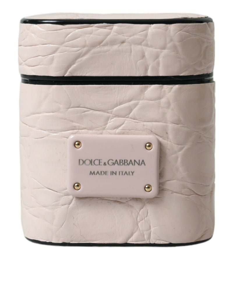 Dolce & Gabbana Étui Airpods en Cuir de Veau Rose Clair