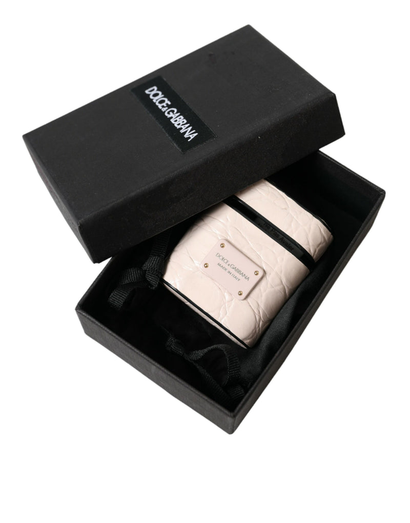 Dolce & Gabbana Étui Airpods en Cuir de Veau Rose Clair