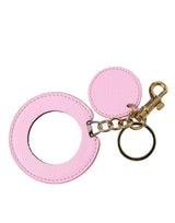 Dolce & Gabbana Pink Calf Leather Keyring with Gold Metal Logo
