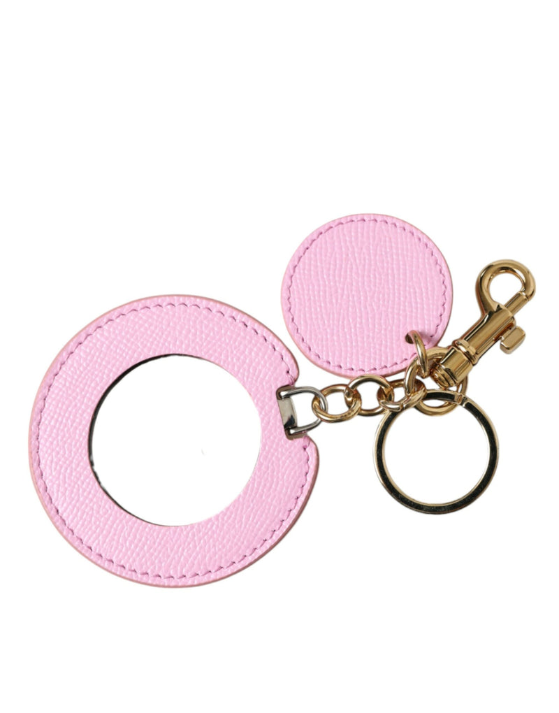Dolce & Gabbana Pink Calf Leather Keyring with Gold Metal Logo
