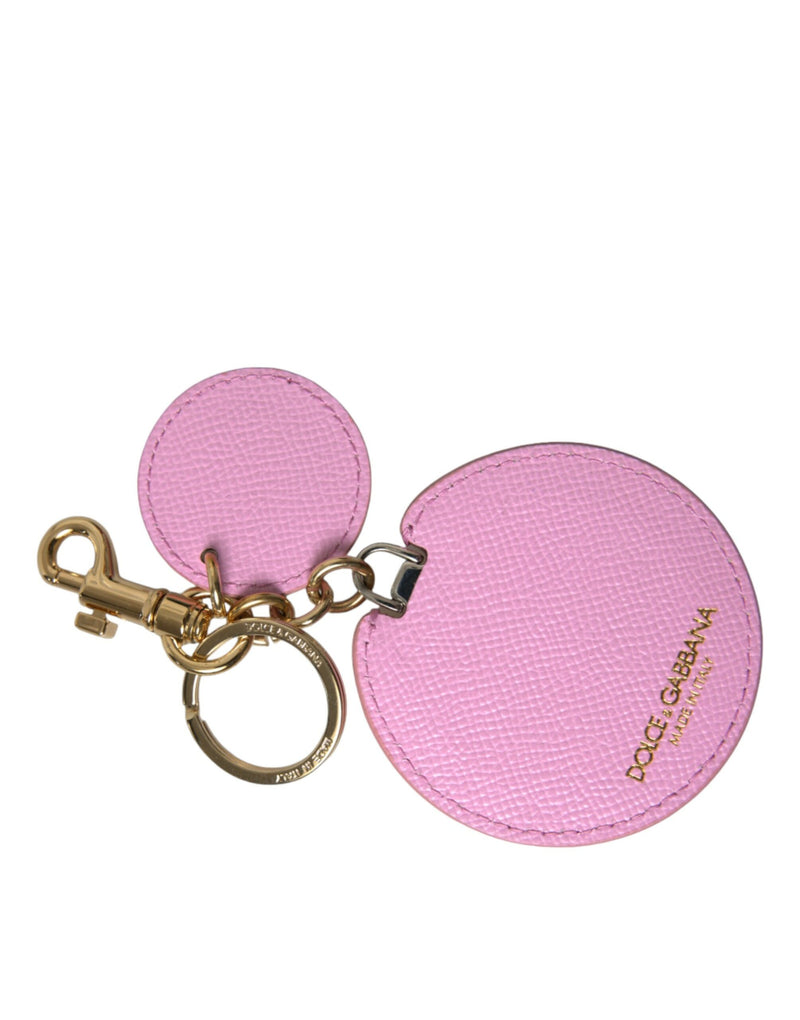 Dolce & Gabbana Pink Calf Leather Keyring with Gold Metal Logo