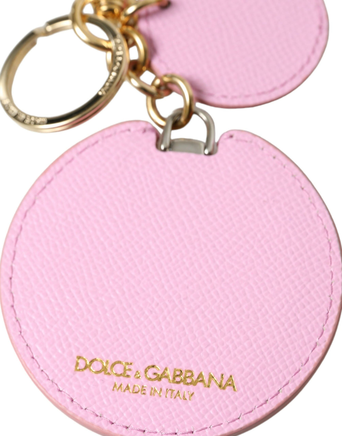 Dolce & Gabbana Pink Calf Leather Keyring with Gold Metal Logo
