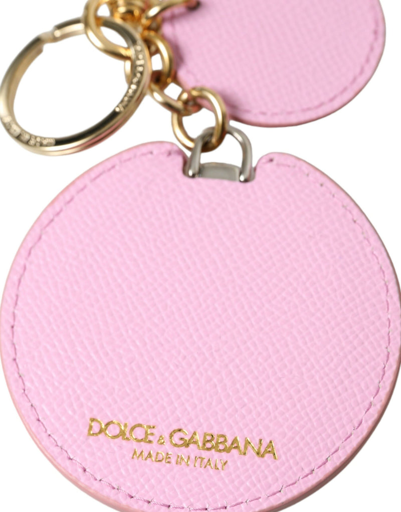 Dolce & Gabbana Pink Calf Leather Keyring with Gold Metal Logo