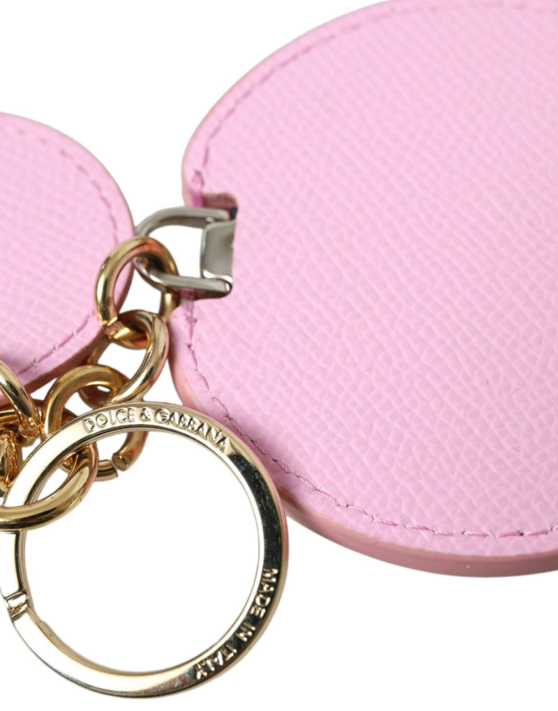 Dolce & Gabbana Pink Calf Leather Keyring with Gold Metal Logo