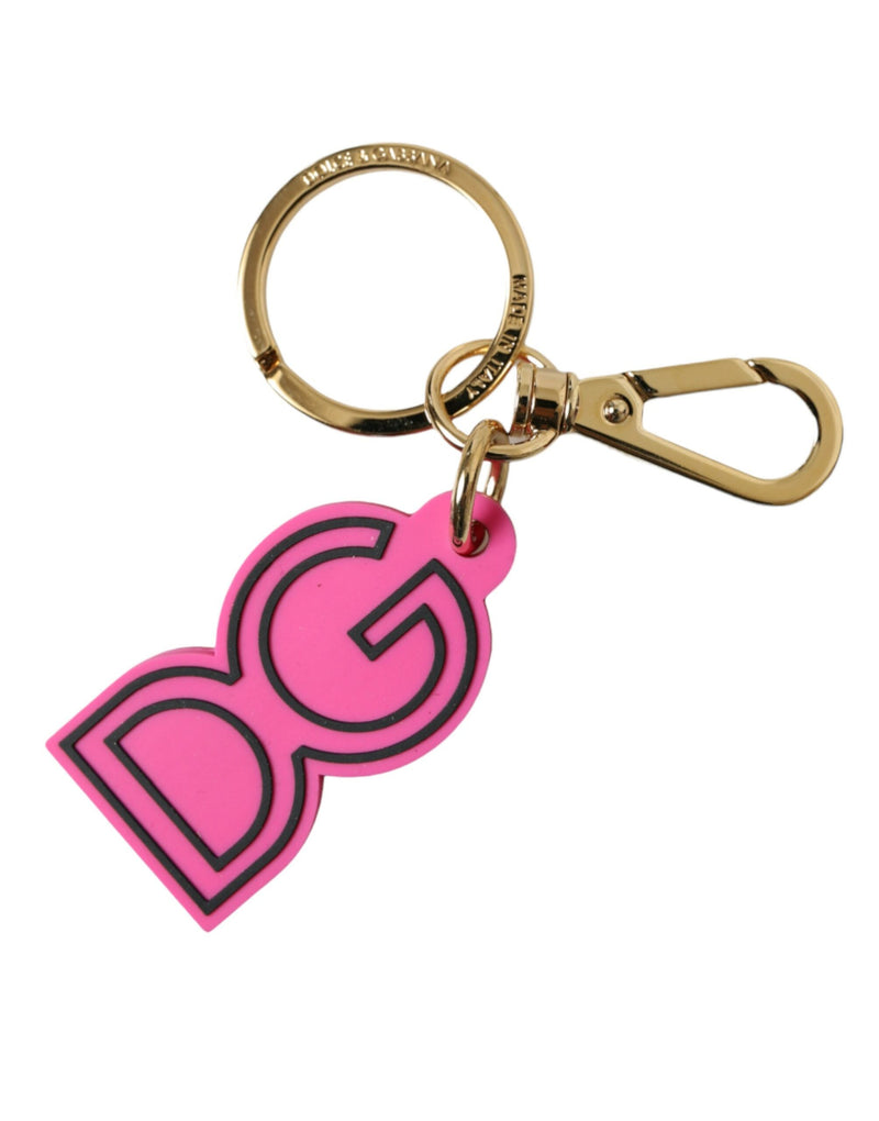 Dolce & Gabbana Pink Rubber Gold Tone Metal DG Logo Keyring