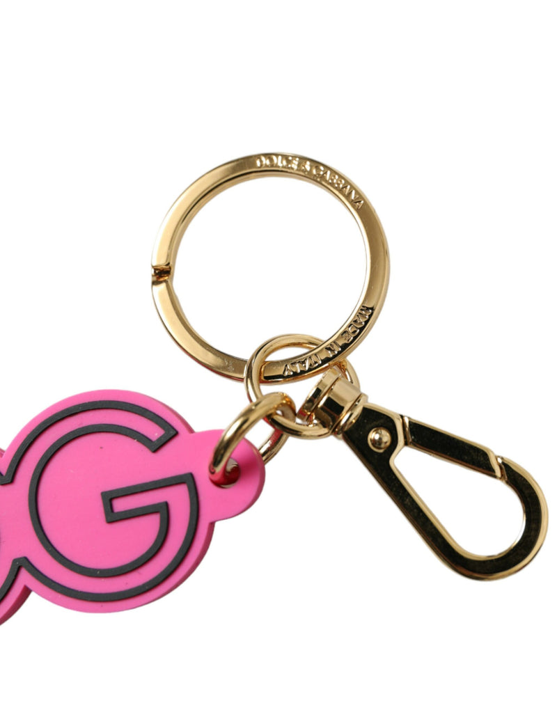 Dolce & Gabbana Pink Rubber Gold Tone Metal DG Logo Keyring