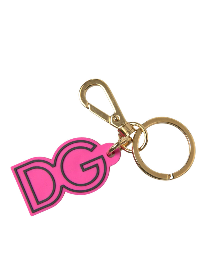 Dolce & Gabbana Pink Rubber Gold Tone Metal DG Logo Keyring