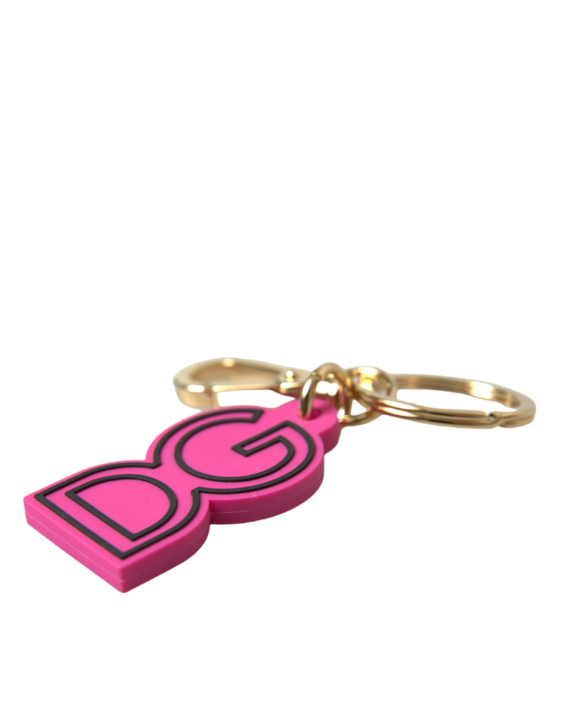 Dolce & Gabbana Pink Rubber Gold Tone Metal DG Logo Keyring