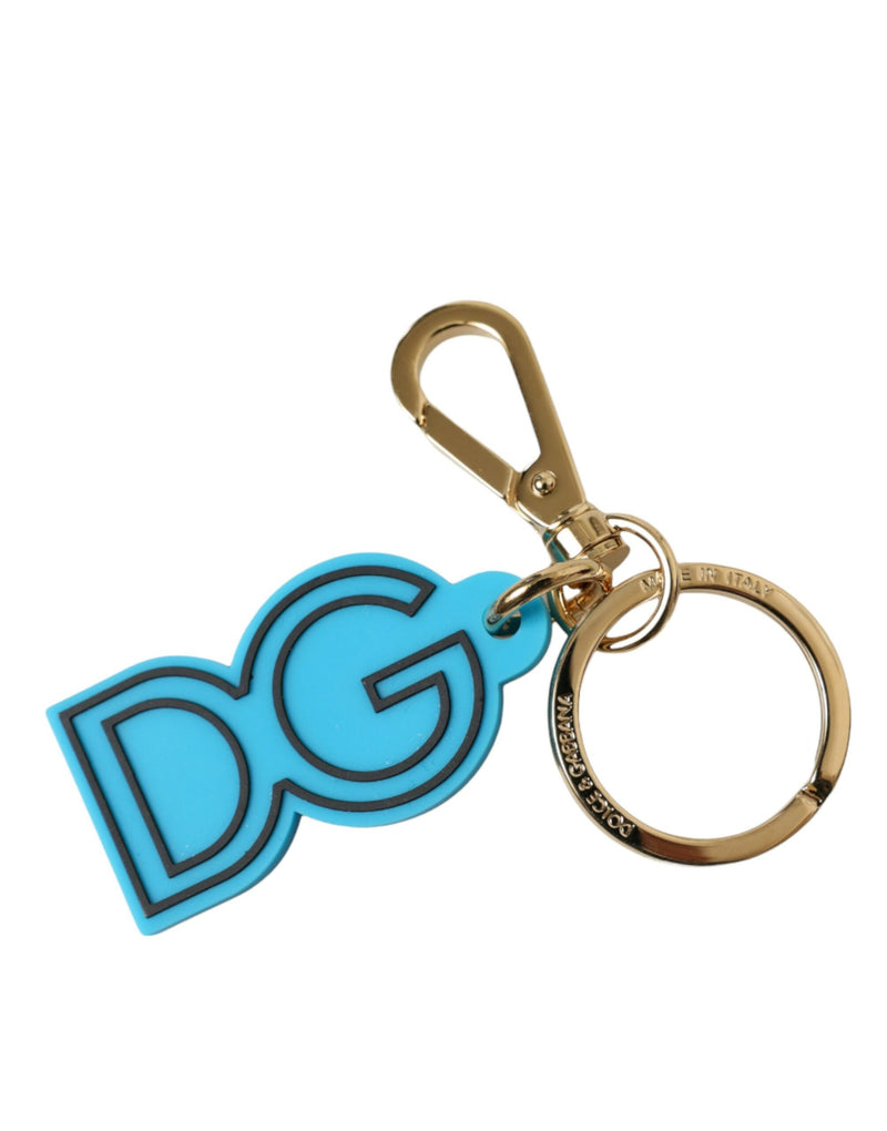 Dolce & Gabbana Blue Rubber Gold Tone Metal DG Logo Keyring