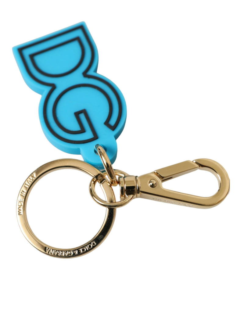Dolce & Gabbana Blue Rubber Gold Tone Metal DG Logo Keyring