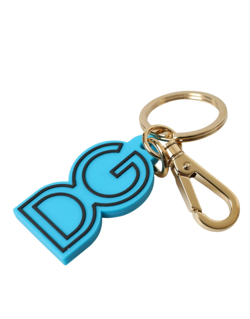 Dolce & Gabbana Blue Rubber Gold Tone Metal DG Logo Keyring