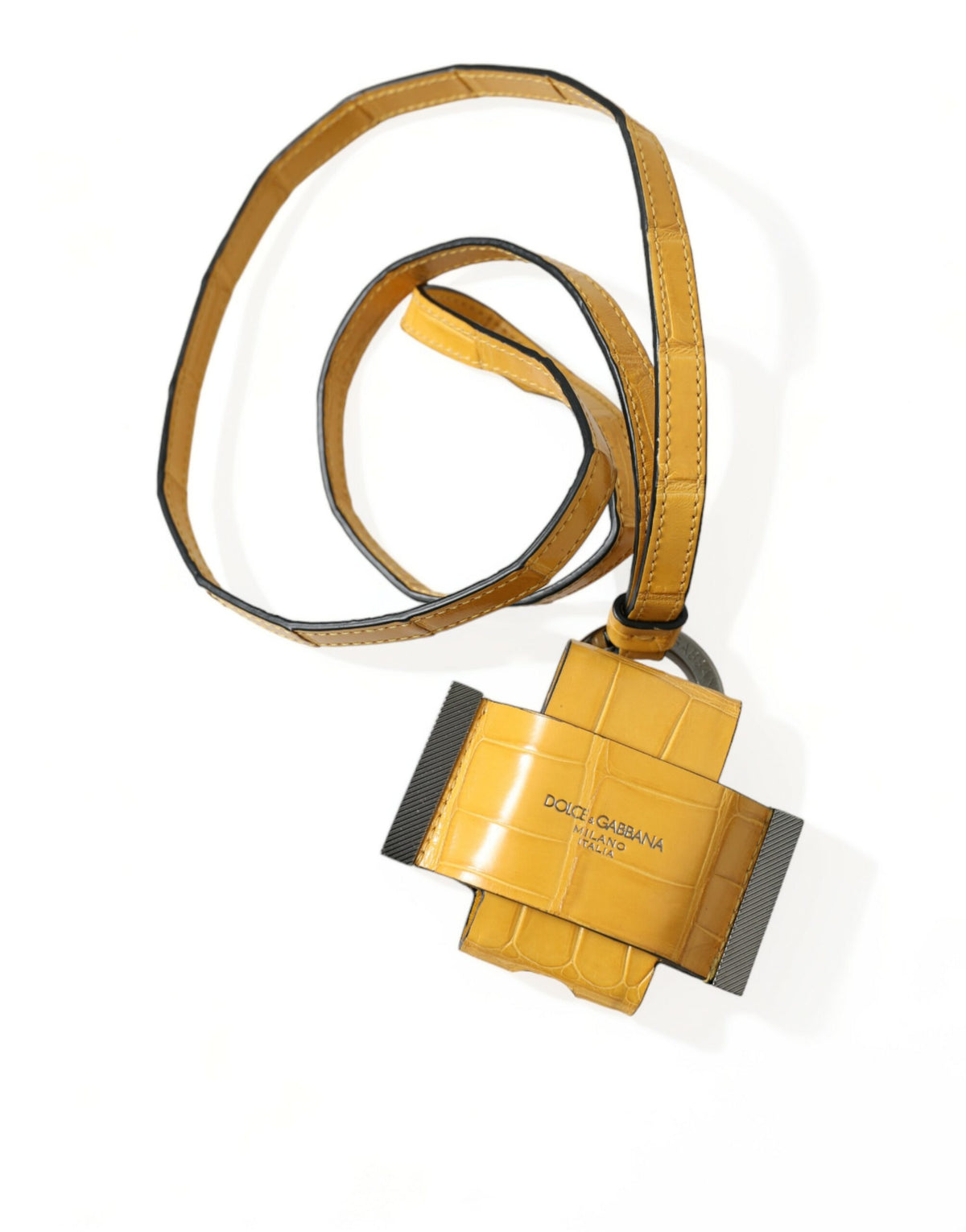 Dolce & Gabbana Lanyard Keychain en Cuir Alligator Jaune