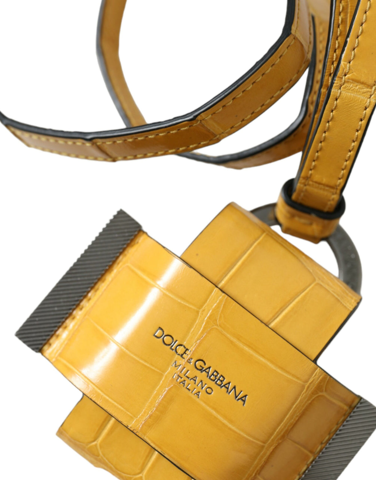 Dolce & Gabbana Lanyard Keychain en Cuir Alligator Jaune