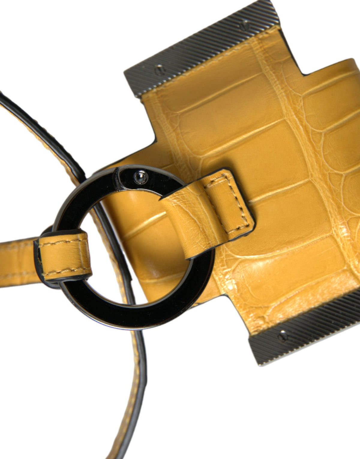 Dolce & Gabbana Lanyard Keychain en Cuir Alligator Jaune