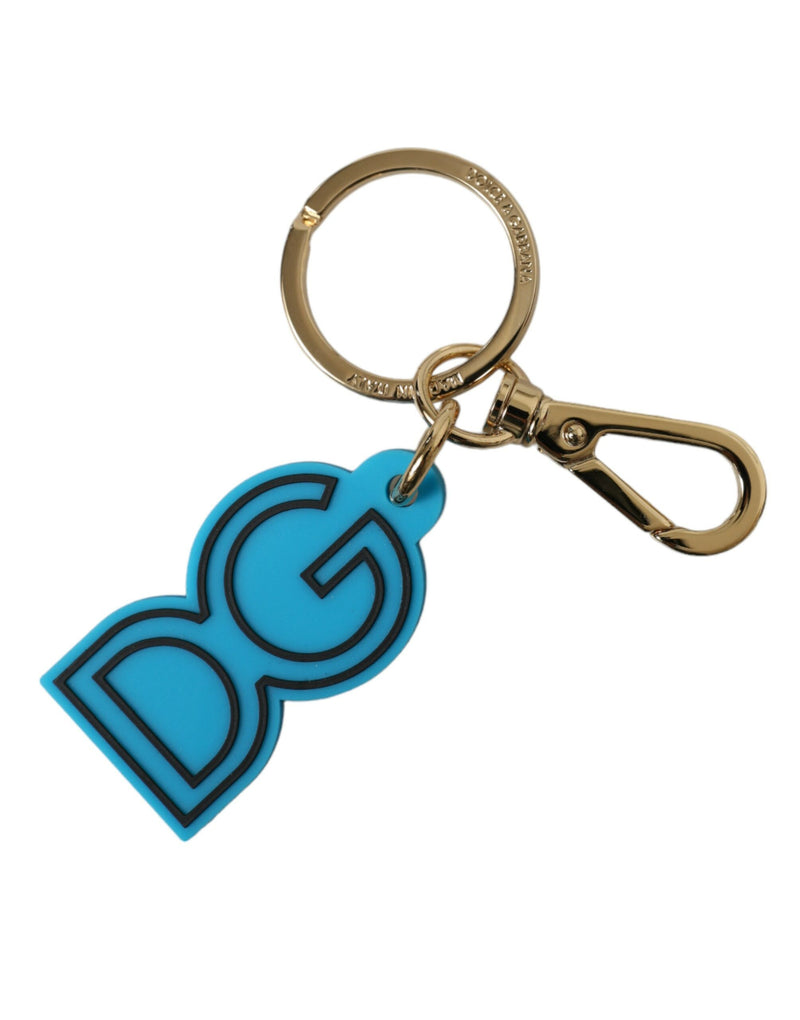 Dolce & Gabbana Blue Rubber Gold Tone DG Logo Keyring Keychain