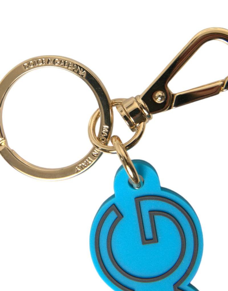 Dolce & Gabbana Blue Rubber Gold Tone DG Logo Keyring Keychain