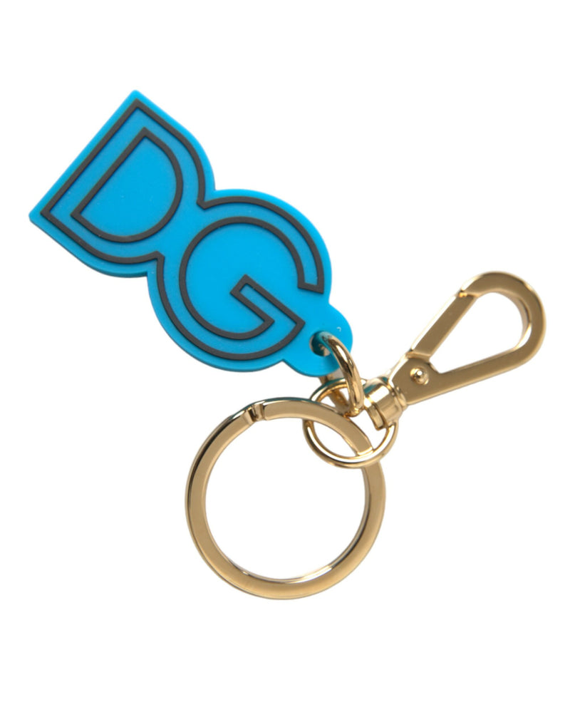 Dolce & Gabbana Blue Rubber Gold Tone DG Logo Keyring Keychain