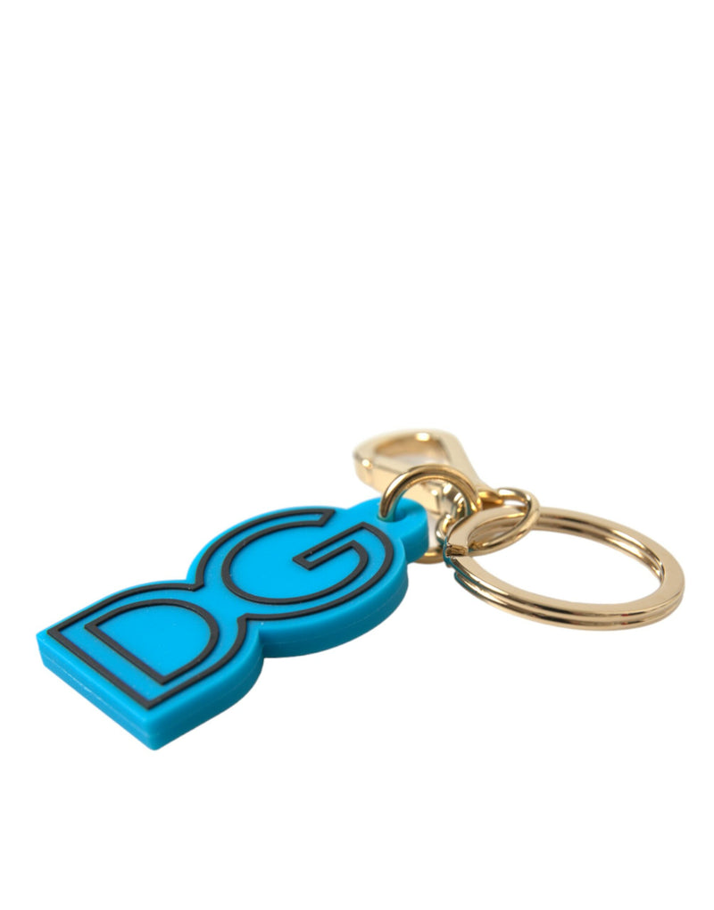 Dolce & Gabbana Blue Rubber Gold Tone DG Logo Keyring Keychain