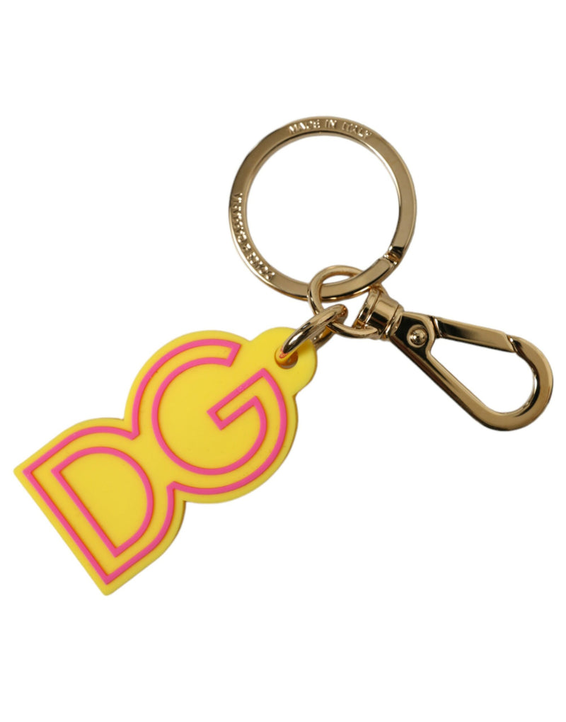 Dolce & Gabbana Yellow Rubber Gold Tone Metal DG Logo Keyring