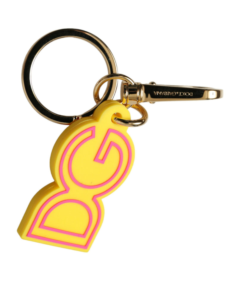 Dolce & Gabbana Yellow Rubber Gold Tone Metal DG Logo Keyring