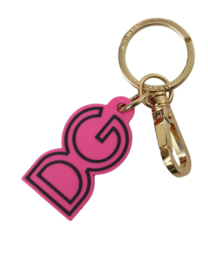 Dolce & Gabbana Pink Rubber Gold Tone Metal DG Logo Keyring