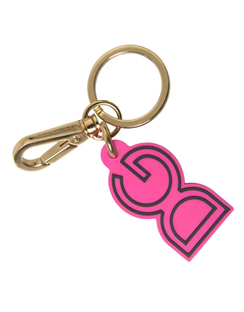 Dolce & Gabbana Pink Rubber Gold Tone Metal DG Logo Keyring