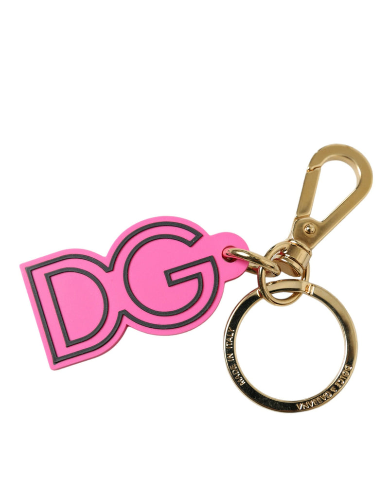 Dolce & Gabbana Pink Rubber Gold Tone Metal DG Logo Keyring