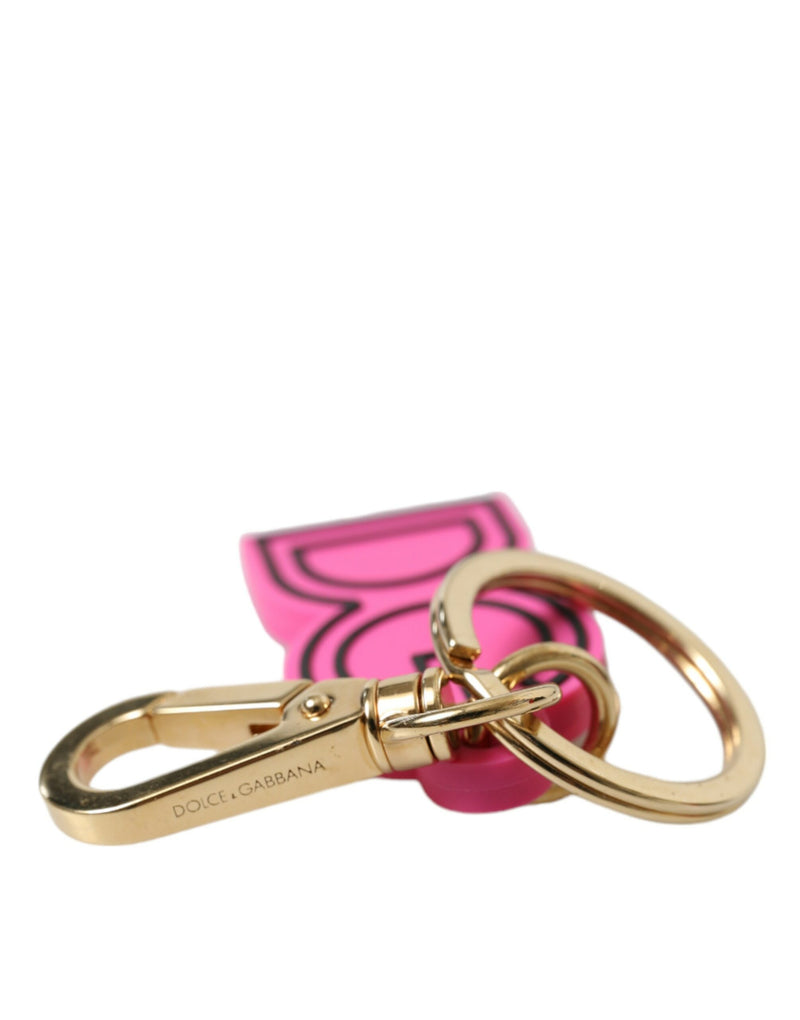 Dolce & Gabbana Pink Rubber Gold Tone Metal DG Logo Keyring