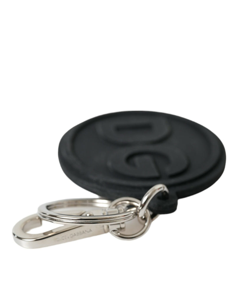 Dolce & Gabbana Black Rubber DG Logo Silver Brass Metal Keyring