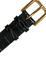 Dolce & Gabbana Black Textured Leather Armband with Gold Buckle