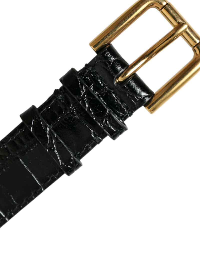Dolce & Gabbana Black Textured Leather Armband with Gold Buckle