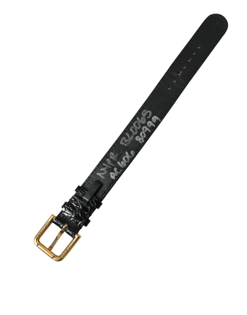 Dolce & Gabbana Black Textured Leather Armband with Gold Buckle
