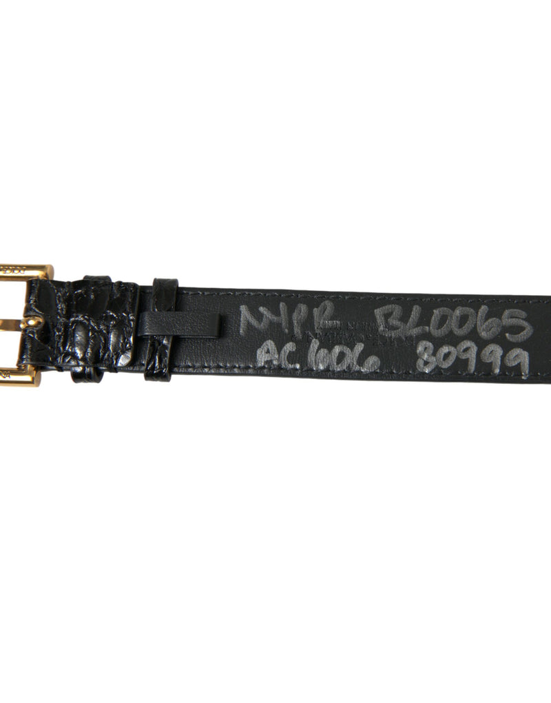 Dolce & Gabbana Black Textured Leather Armband with Gold Buckle
