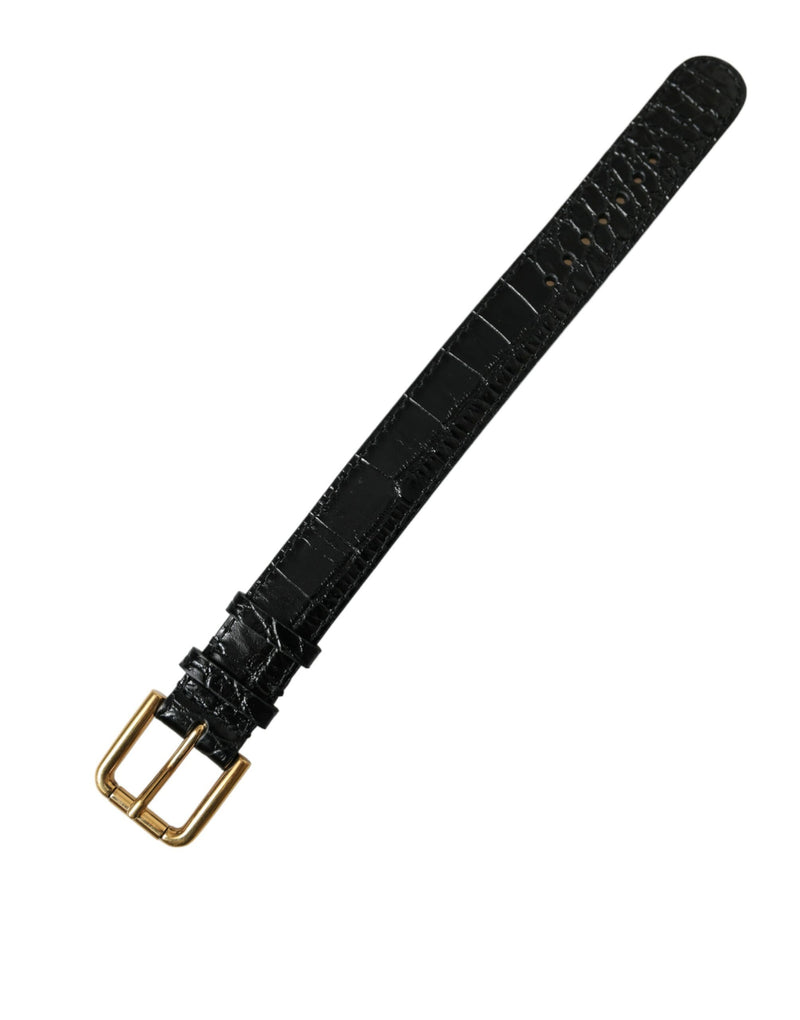 Dolce & Gabbana Black Textured Leather Armband with Gold Buckle