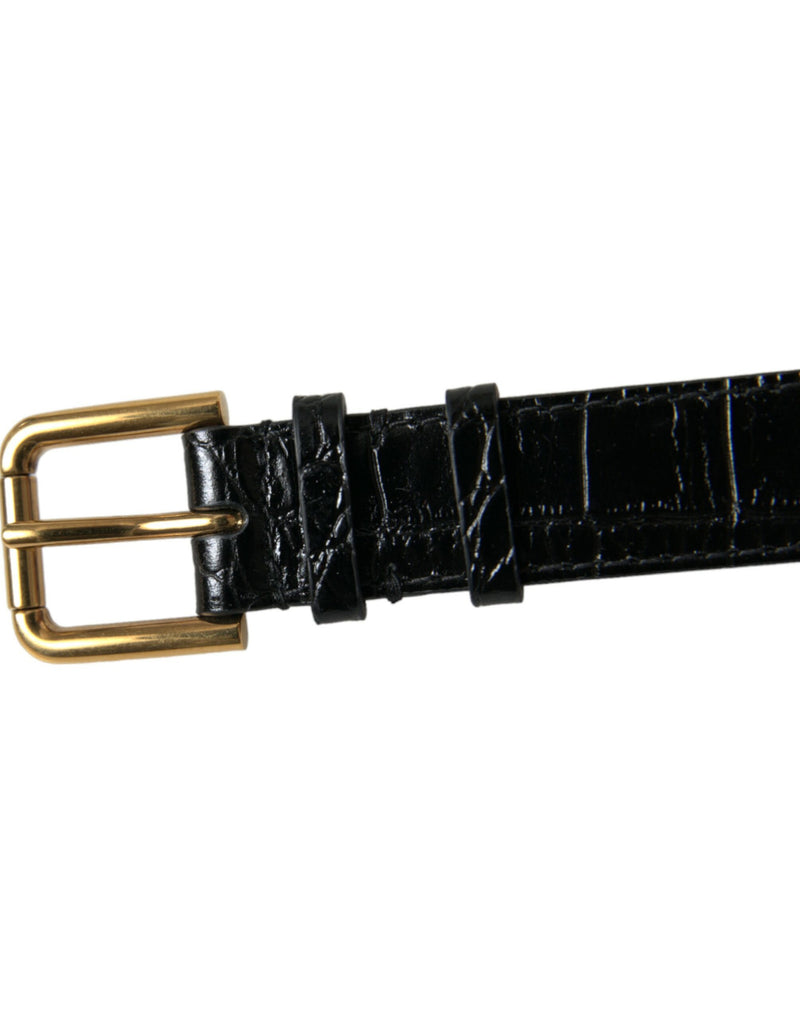 Dolce & Gabbana Black Textured Leather Armband with Gold Buckle