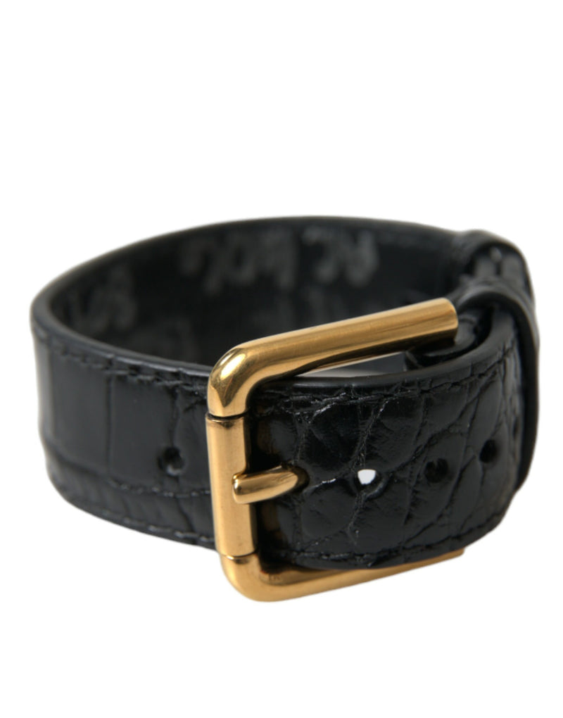 Dolce & Gabbana Black Textured Leather Armband with Gold Buckle