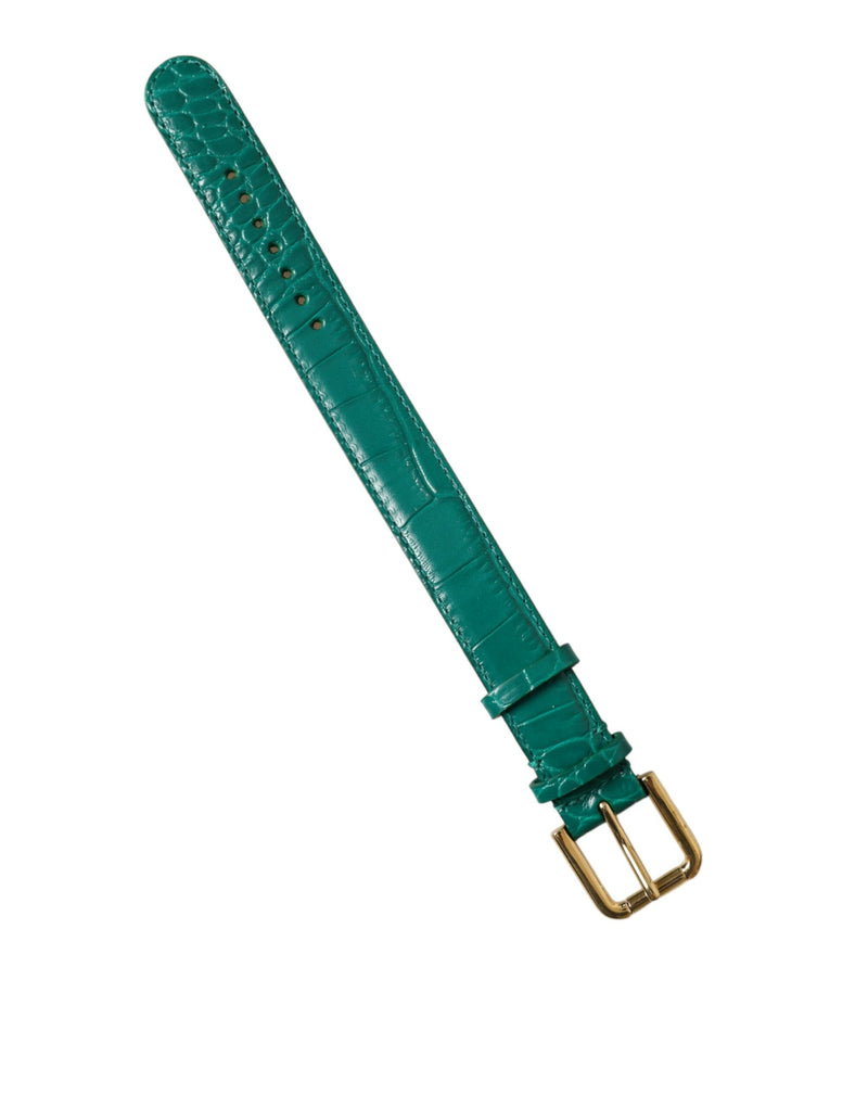 Dolce & Gabbana Green Textured Leather Neck Band with Gold Buckle