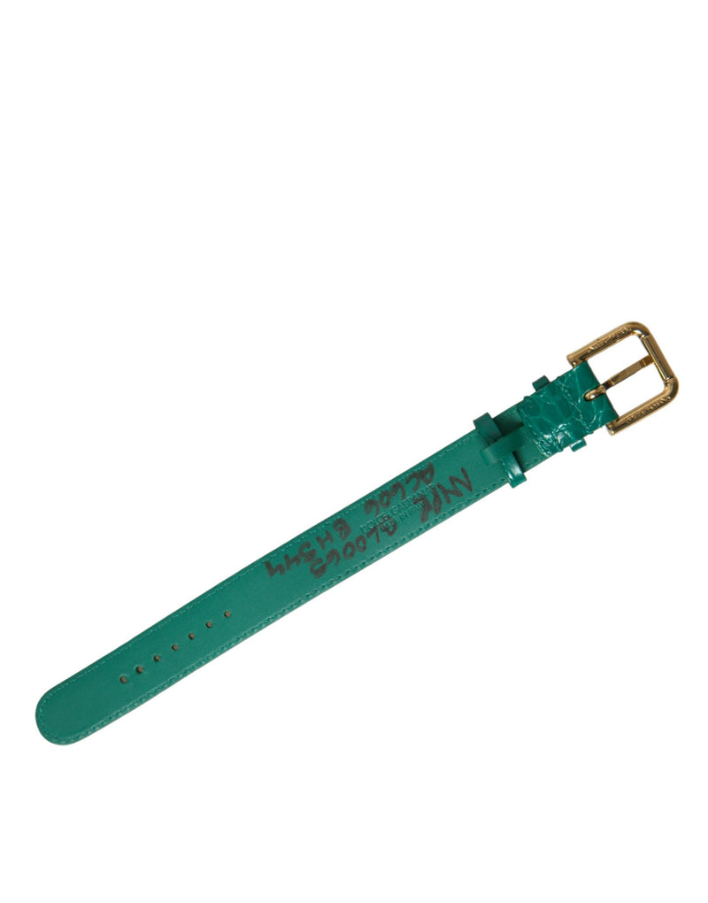 Dolce & Gabbana Green Textured Leather Neck Band with Gold Buckle