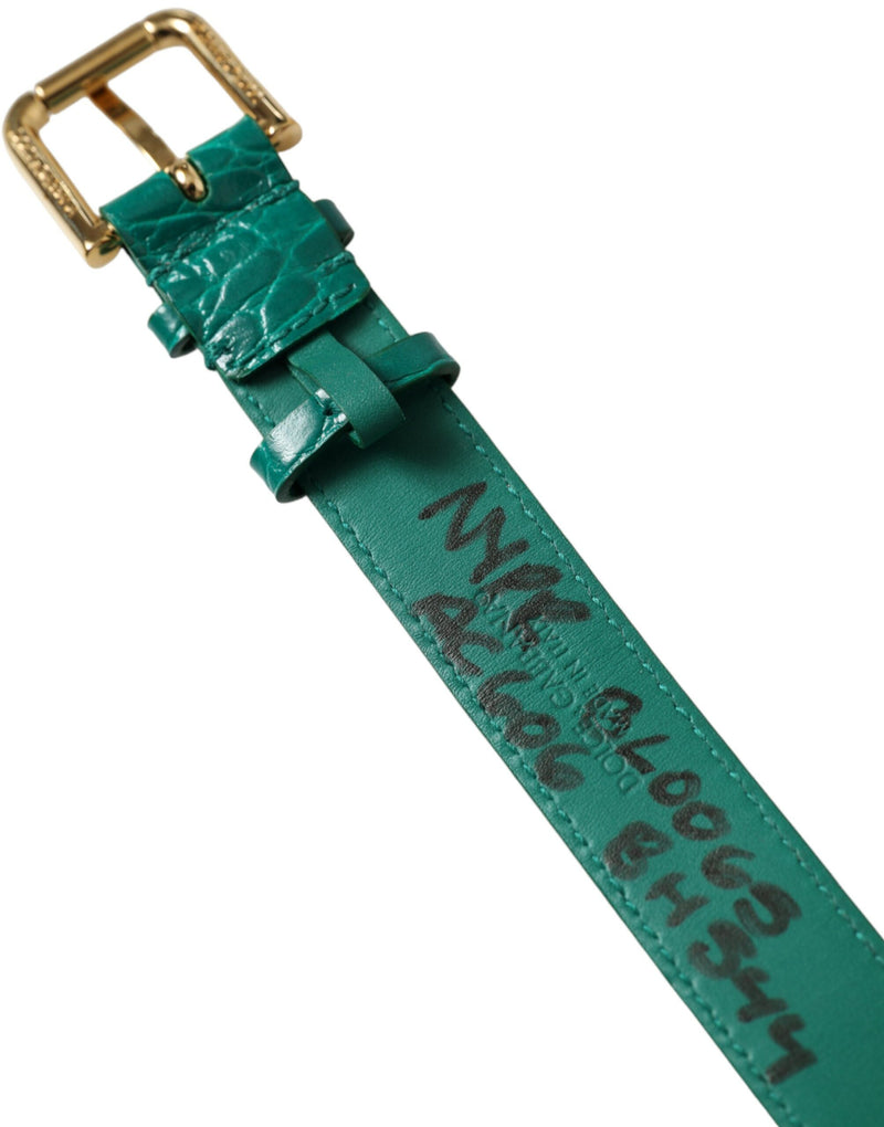 Dolce & Gabbana Green Textured Leather Neck Band with Gold Buckle