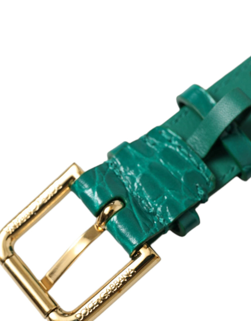 Dolce & Gabbana Green Textured Leather Neck Band with Gold Buckle